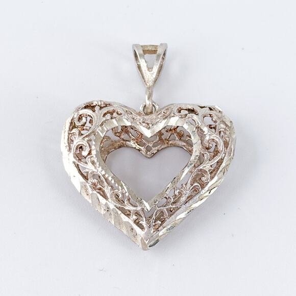 Vintage Sterling Silver 925 Filigree Heart Pendant - Picture 2 of 10